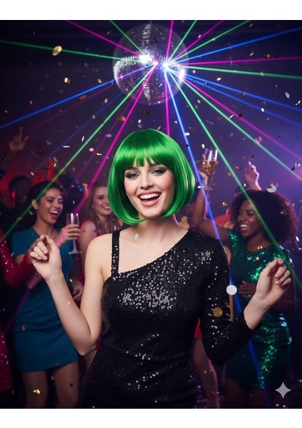 Peruk Küt Saç Kısa Kahküllü 25 cm Yeşil Içi Astarlı Kafayı Saran