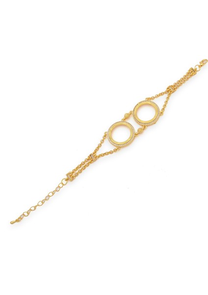 altın kaplama zirkon taşlı ıki çeyrekli çerçeve bileklik blk-1186