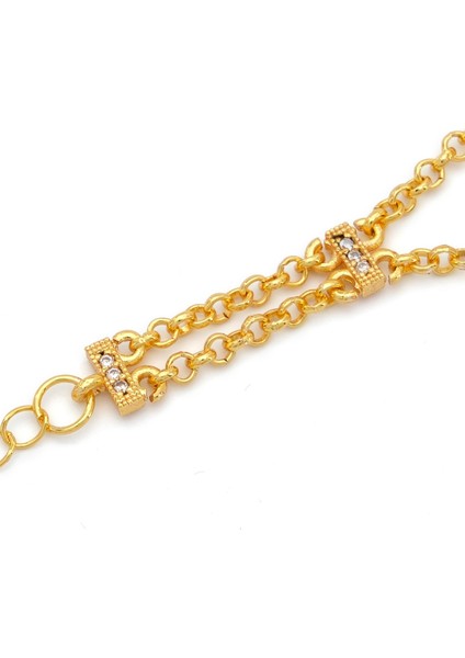 altın kaplama zirkon taşlı ıki çeyrekli çerçeve bileklik blk-1186 modelleri