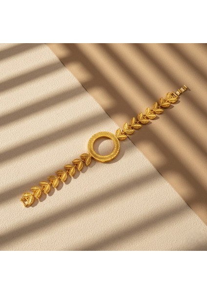 altın kaplama zirkon taşlı ıki çeyrekli çerçeve bileklik blk-1186 fırsatları