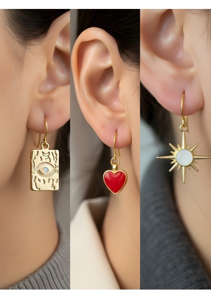 Trend Sembol Figürlü 3’lü Kadın Küpe Set