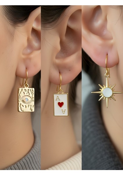 Trend Sembol Figürlü 3’lü Kadın Küpe Set