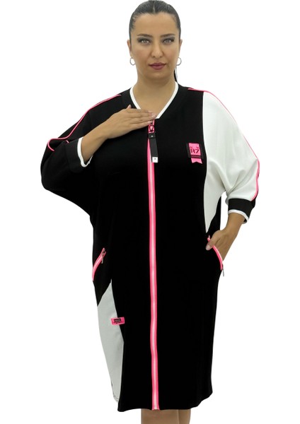 Büyük Beden Viskon Renk Şeritli Cepli Oversize Kadın Elbise fiyatları