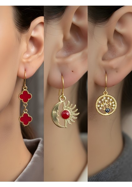 Trend Sembol Figürlü 3’lü Kadın Küpe Set