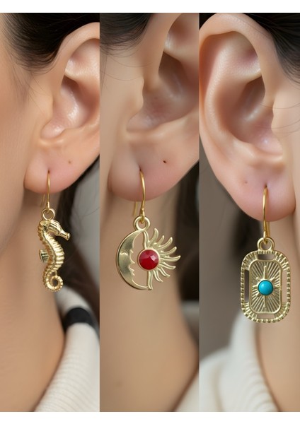 Trend Sembol Figürlü 3’lü Kadın Küpe Set