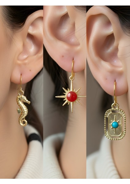 Trend Sembol Figürlü 3’lü Kadın Küpe Set