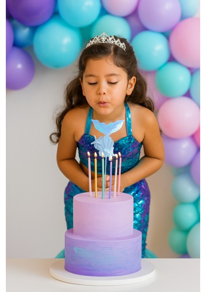 Pasta Süsü Çubuklu Deniz Kızı Model Pullu Mavi Renkli