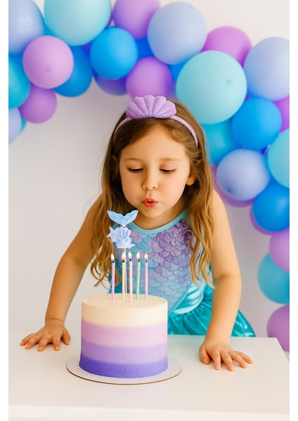 Pasta Süsü Çubuklu Deniz Kızı Model Pullu Mavi Renkli fiyatları