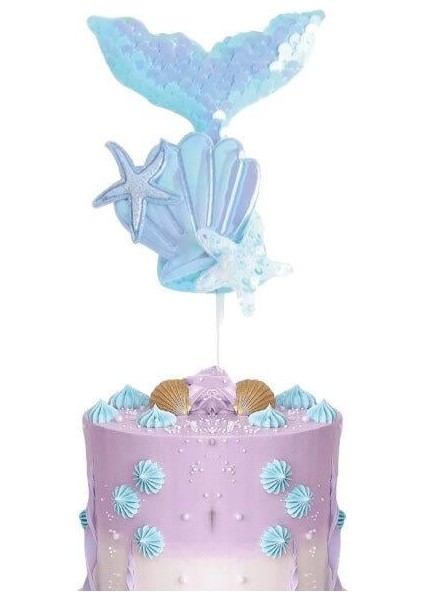 Pasta Süsü Çubuklu Deniz Kızı Model Pullu Mavi Renkli modelleri