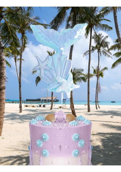 Pasta Süsü Çubuklu Deniz Kızı Model Pullu Mavi Renkli fırsatları