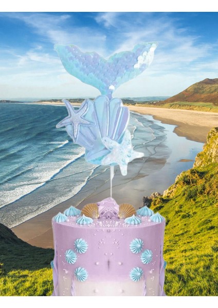 Pasta Süsü Çubuklu Deniz Kızı Model Pullu Mavi Renkli indirimleri