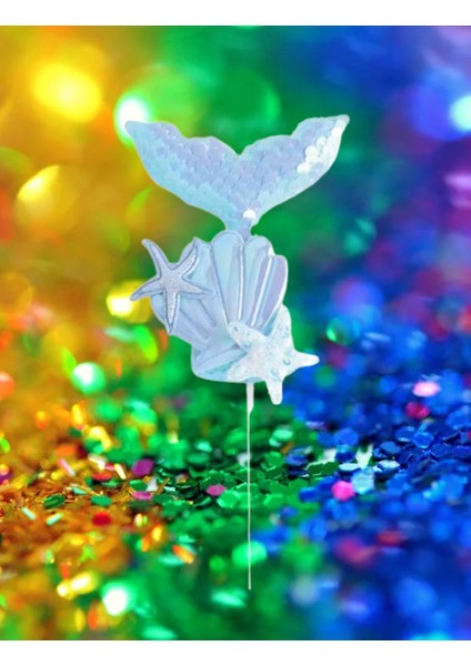 Pasta Süsü Çubuklu Deniz Kızı Model Pullu Mavi Renkli