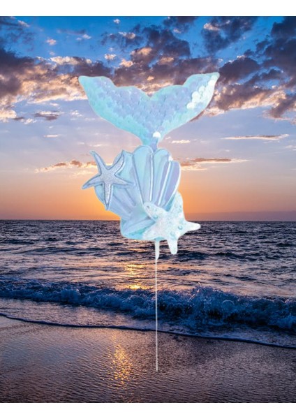 Pasta Süsü Çubuklu Deniz Kızı Model Pullu Mavi Renkli