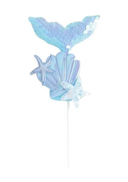 Pasta Süsü Çubuklu Deniz Kızı Model Pullu Mavi Renkli