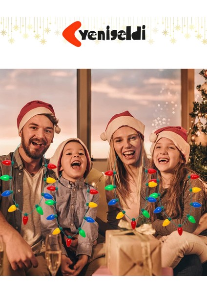 Renkli Yılbaşı LED Işıklı Kolye, Parti ve Noel Dekorasyonu, 3 Kademeli Yanma Modu