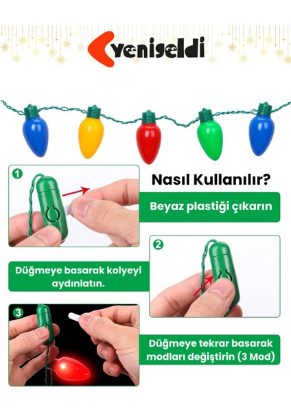 Renkli Yılbaşı LED Işıklı Kolye, Parti ve Noel Dekorasyonu, 3 Kademeli Yanma Modu modelleri