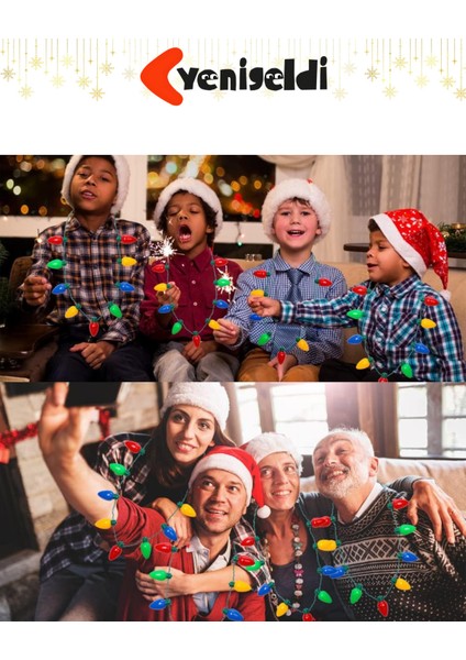 Renkli Yılbaşı LED Işıklı Kolye, Parti ve Noel Dekorasyonu, 3 Kademeli Yanma Modu