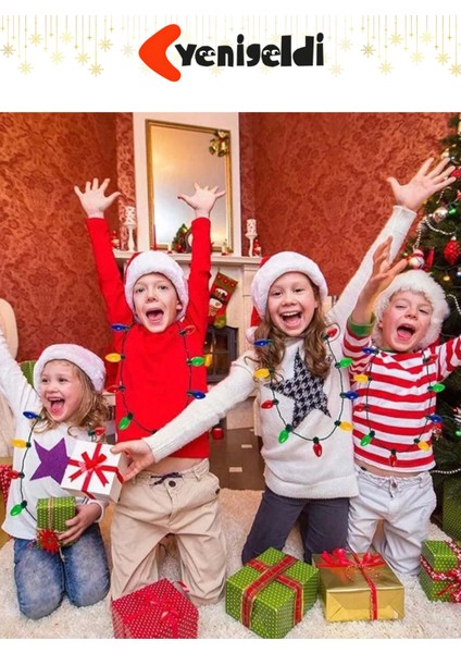 Renkli Yılbaşı LED Işıklı Kolye, Parti ve Noel Dekorasyonu, 3 Kademeli Yanma Modu