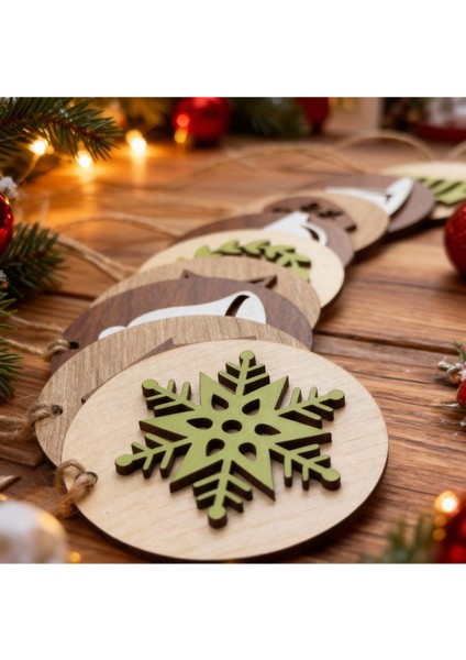 10’lu Ahşap Yılbaşı Ağacı Süsü Seti – 8 Cm, Hasır Ipli Dekoratif Süsler modelleri