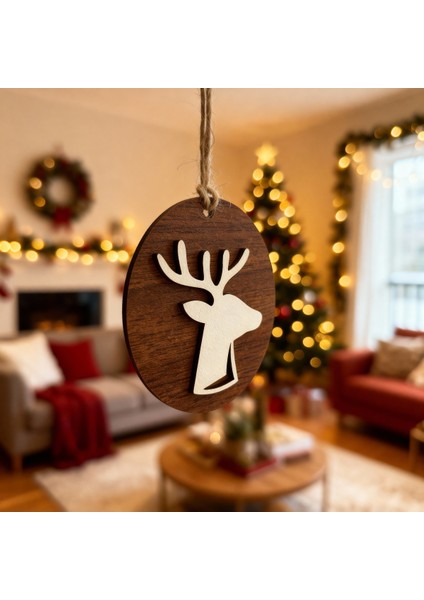 10’lu Ahşap Yılbaşı Ağacı Süsü Seti – 8 Cm, Hasır Ipli Dekoratif Süsler fırsatları