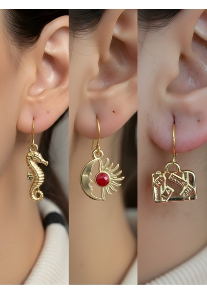 Trend Sembol Figürlü 3’lü Kadın Küpe Set