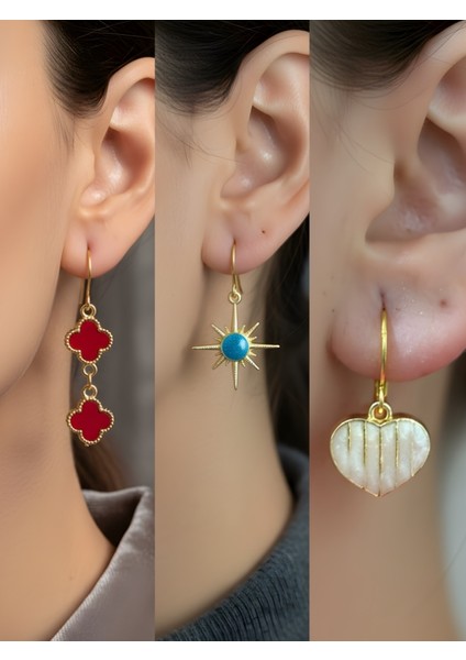 Trend Sembol Figürlü 3’lü Kadın Küpe Set