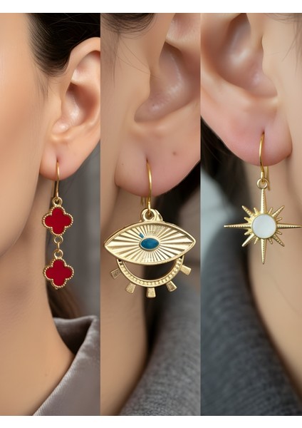 Trend Sembol Figürlü 3’lü Kadın Küpe Set