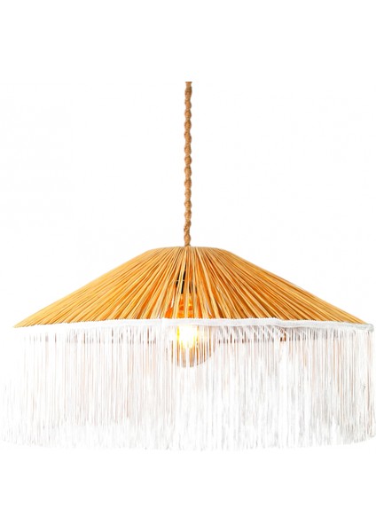 Japon Şapkası Rafya Beyaz Püsküllü Avize Çap 70 modelleri