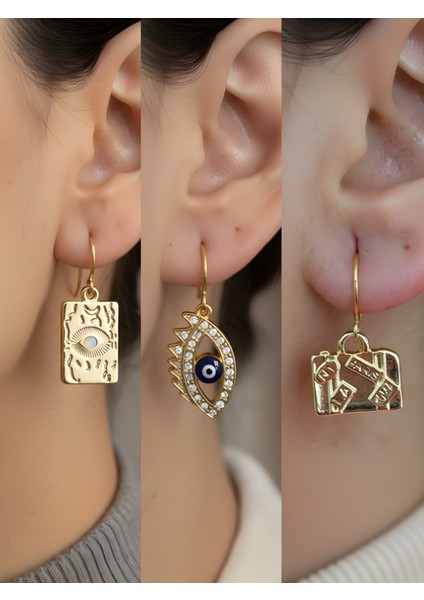 Göz Nazar Göz Bavul 3’lü Sembol Kadın Küpe Set