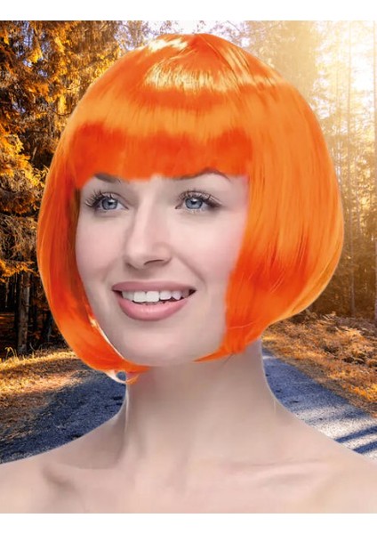 Peruk Küt Saç Kısa Kahküllü 25 cm Turuncu Içi Astarlı Kafayı Saran fırsatları