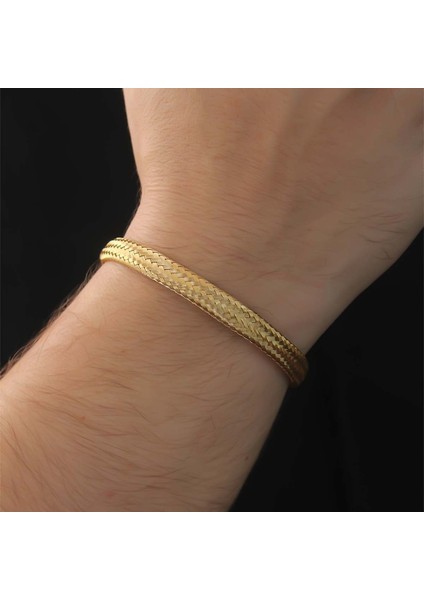 Çelik Altın Renk Hasır Görünüm Erkek Bileklik