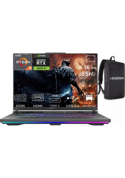 Rog Strix G16 Ryzen 9 8940HX G614PR-RV050-K37 64GB 1tb+1tb RTX5070TI 12GB W11PRO 16" 165Hz Wuxga Gaming Laptop