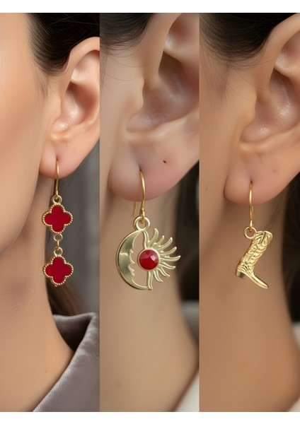 Trend Sembol Figürlü 3’lü Kadın Küpe Set