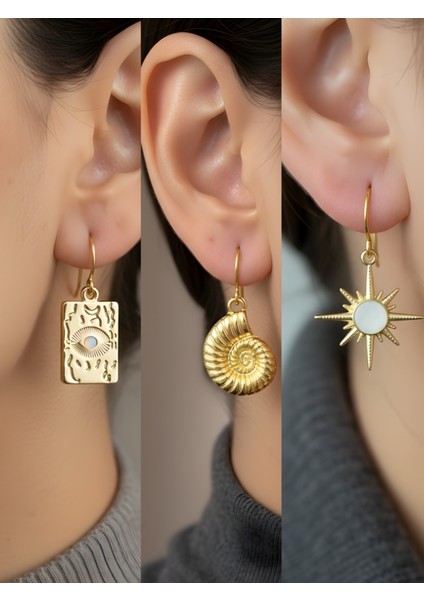 Trend Sembol Figürlü 3’lü Kadın Küpe Set