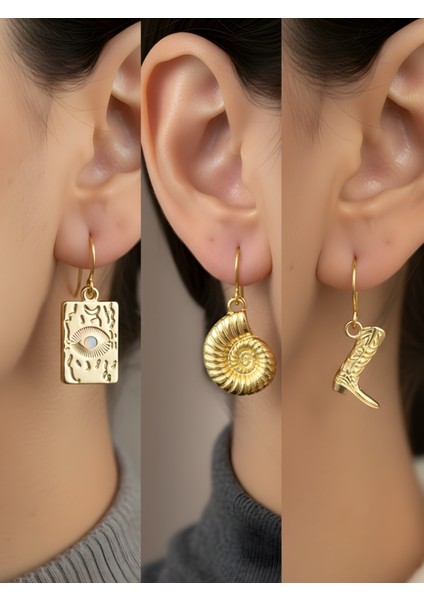 Trend Sembol Figürlü 3’lü Kadın Küpe Set