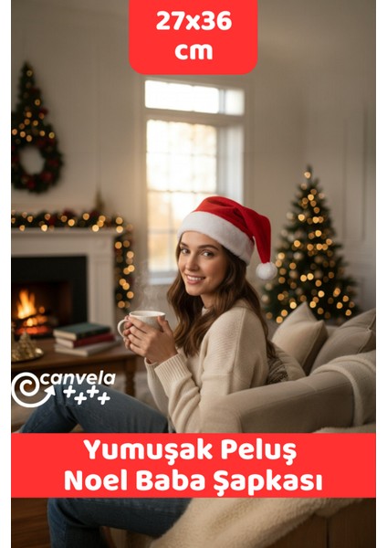 Yetişkin Boy Kırmızı Polar Kürklü Yılbaşı Baba Şapkası