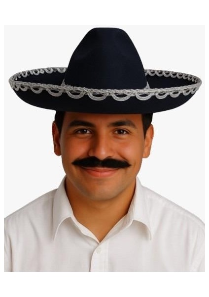 Şapka Meksika Küçük Lüks 41 cm Siyah Gümüş fiyatları