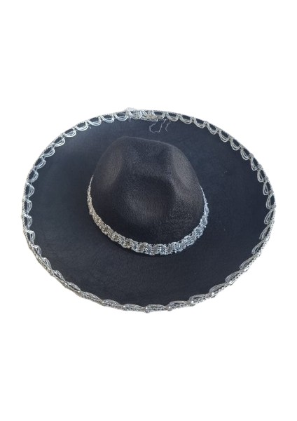Şapka Meksika Küçük Lüks 41 cm Siyah Gümüş
