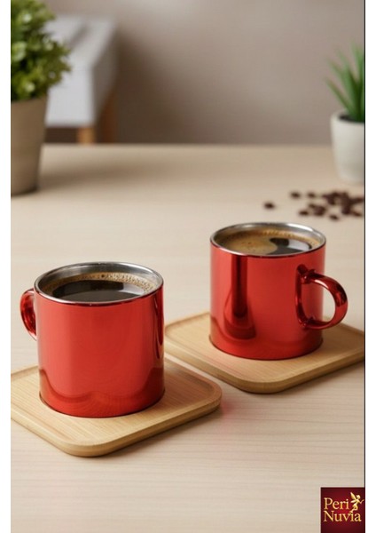 Özel Tasarım 2’li Bambu Altlı Kahve Fincan Takımı Borosilikat Cam fiyatları