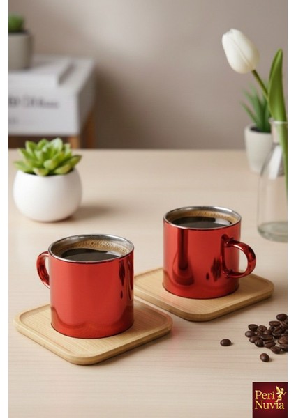 Özel Tasarım 2’li Bambu Altlı Kahve Fincan Takımı Borosilikat Cam modelleri