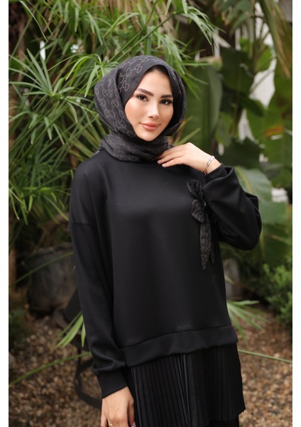 Siyah Etek Ucu Pileli Tunik Pantolonlu Takım fırsatları