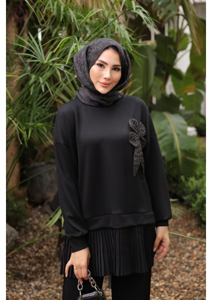 Siyah Etek Ucu Pileli Tunik Pantolonlu Takım indirimleri