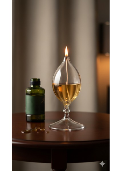 Üfleme Cam Kandil+Kandil Yağı Hediyeli Set3 Uzun