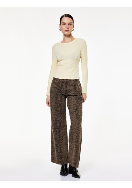 Slim Fit Yarı Transparan Uzun Kollu Bisiklet Yaka Bluz