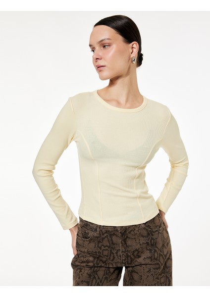 Slim Fit Yarı Transparan Uzun Kollu Bisiklet Yaka Bluz fiyatları