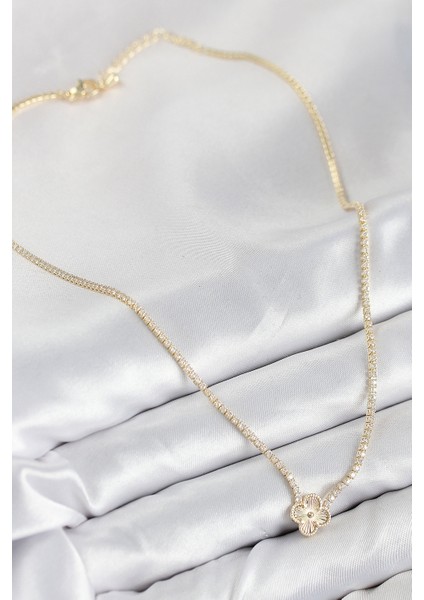 Pirinç Zirkon Taşlı Yonca Model Gold Renk Kadın Kolye - TJ-BKO10490 modelleri