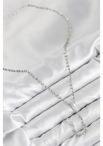 Pirinç Zirkon Taşlı Gümüş Renk Kadın Y Kolye - TJ-BKO10496 fiyatları