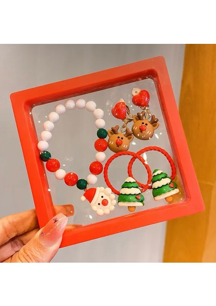 5’li Noel Takı Seti: Saç Tokası, Bileklik, Küpe, Renkli ve Şık Tasarım