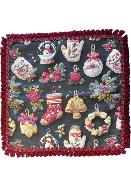 Yılbaşı Temalı Siyah Çorap Desenli Kırlent Kılıfı 40X40 cm modelleri