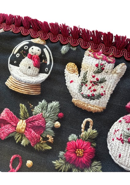 Yılbaşı Temalı Siyah Çorap Desenli Kırlent Kılıfı 40X40 cm fırsatları